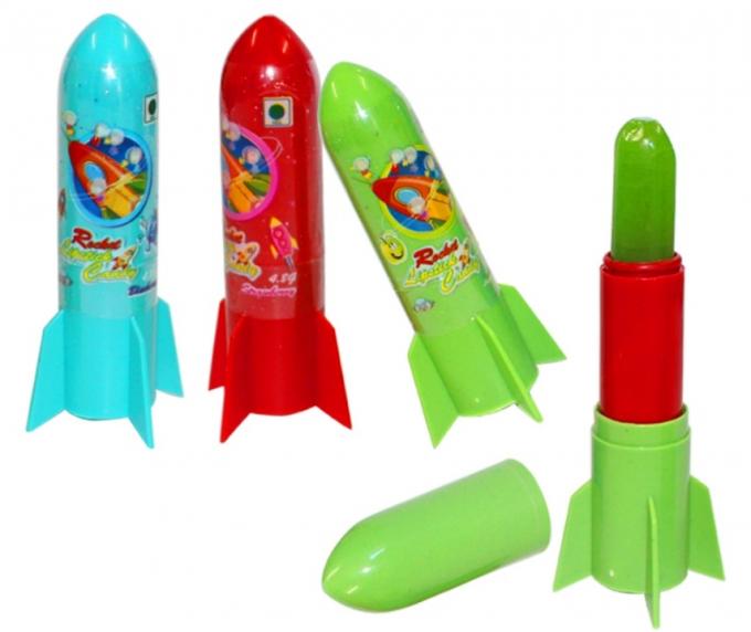 Sabor clasificado Halal de las piruletas de la fruta de la barra de labios de la forma de Rocket para los niños